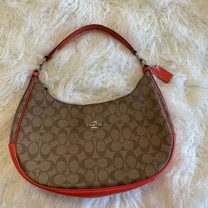 Coach Peachy Orange Coral and Brown Boho Shoulder Handbag